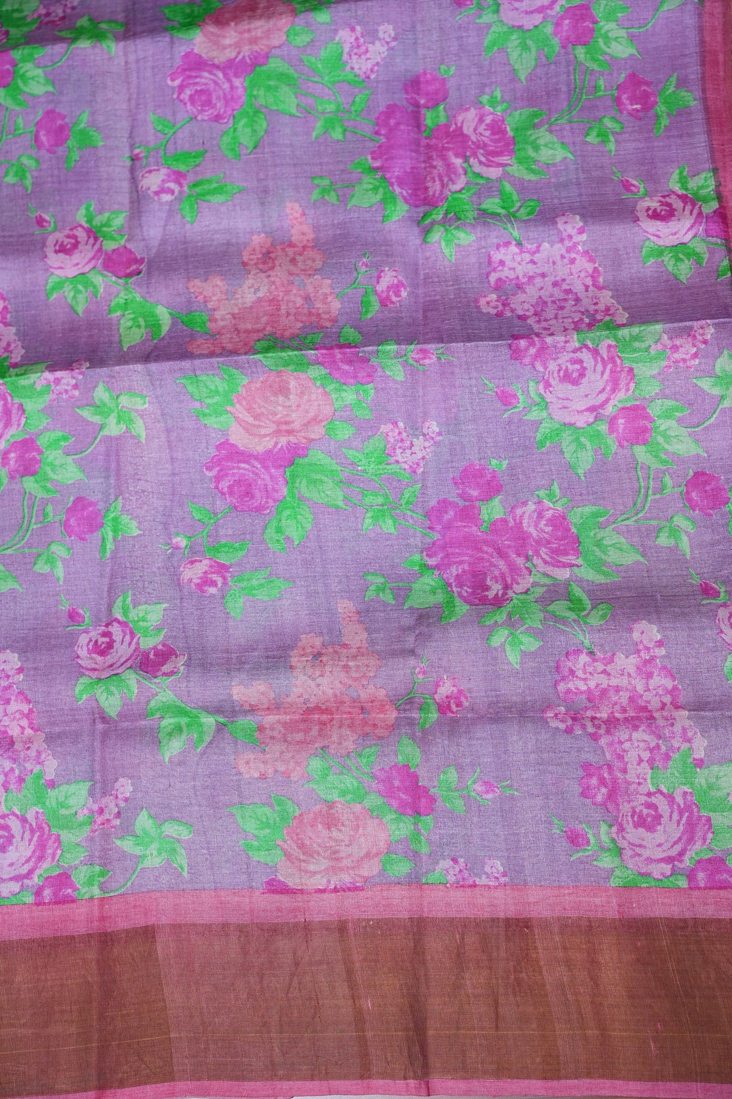 Pure Tussar Silk Saree with Floral Prints | Silk Mark Certified - Lavender & Pink