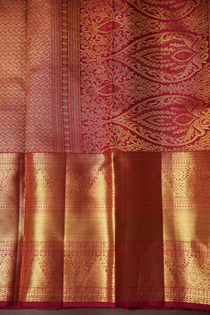 Rama Green & Red Pure Kanchipuram Silk Saree with 1 Gram Gold Zari Weave|Silk Mark Certified