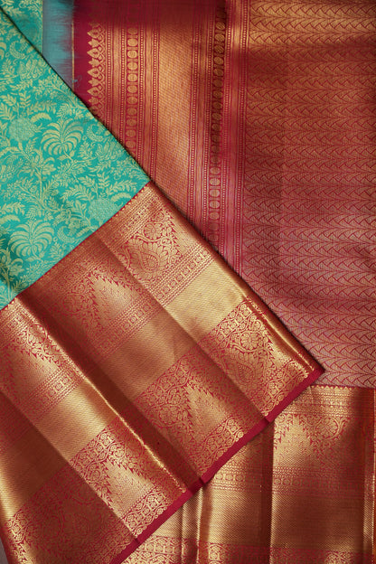 Rama Green & Red Pure Kanchipuram Silk Saree with 1 Gram Gold Zari Weave|Silk Mark Certified