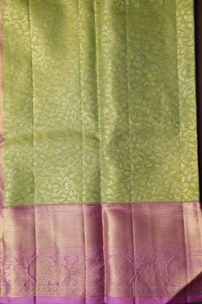 Parrot Green & Pink Pure Tissue Kanchipuram Silk Saree|Silk Mark Certified