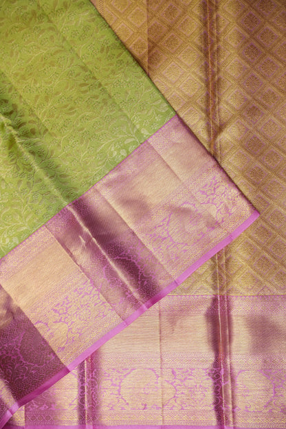 Parrot Green & Pink Pure Tissue Kanchipuram Silk Saree|Silk Mark Certified