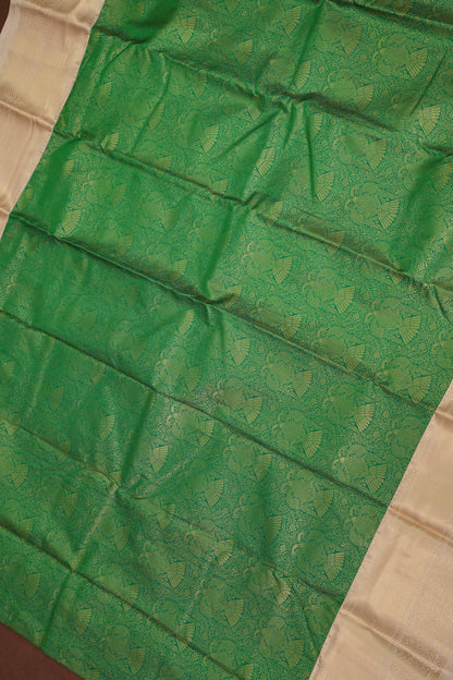 Kanchivaram Semi Silk Saree - Emerald Green with Ivory