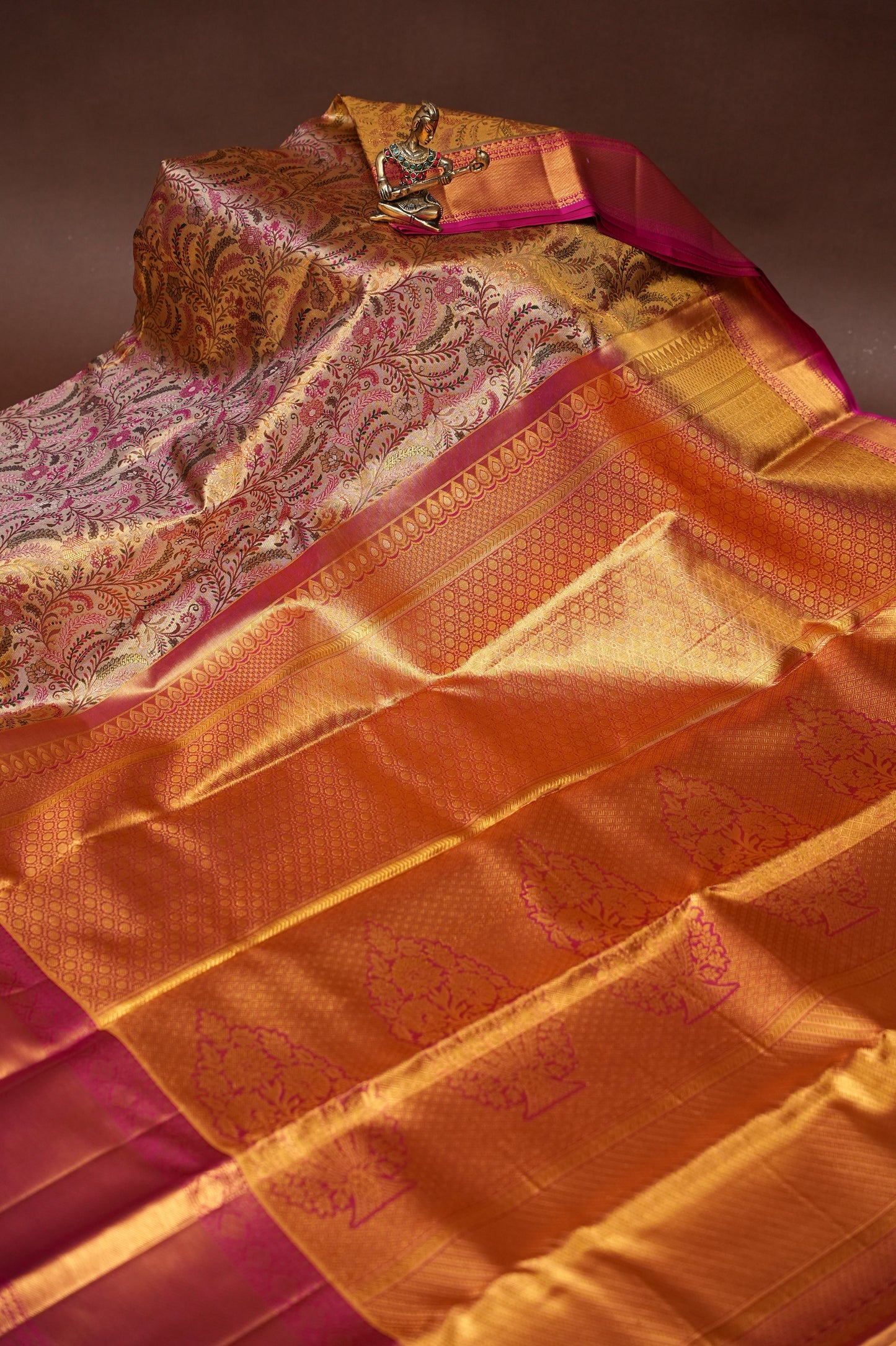 Gold with Pink Pure Tissue Kanchipuram Silk Saree|Silk Mark Certified