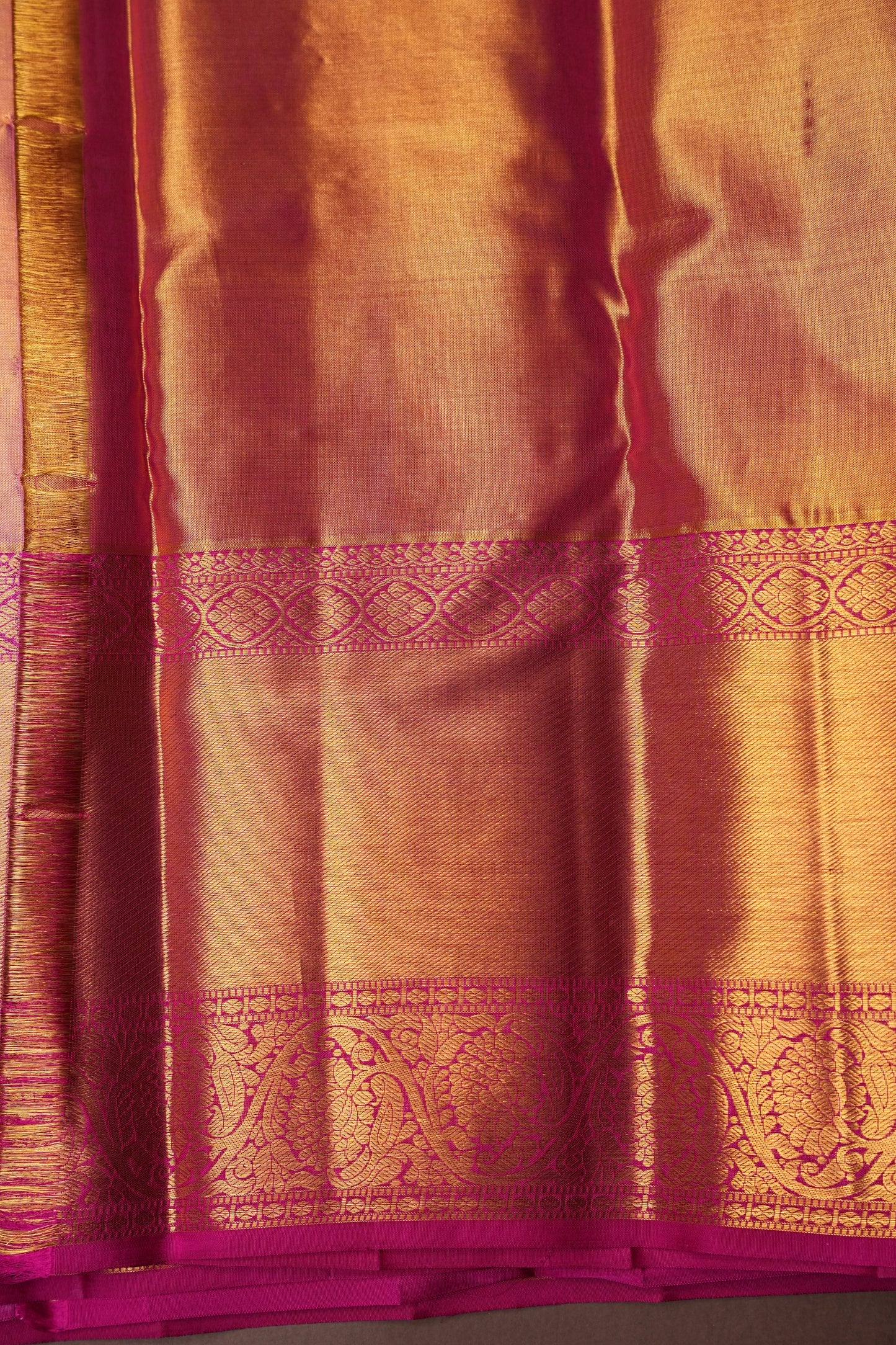 Gold with Pink Pure Tissue Kanchipuram Silk Saree|Silk Mark Certified