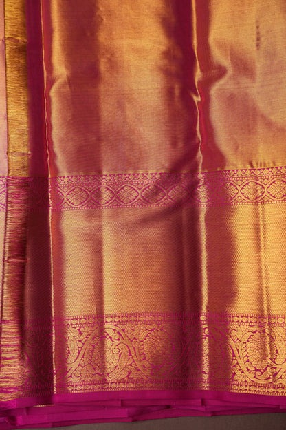 Gold with Pink Pure Tissue Kanchipuram Silk Saree|Silk Mark Certified