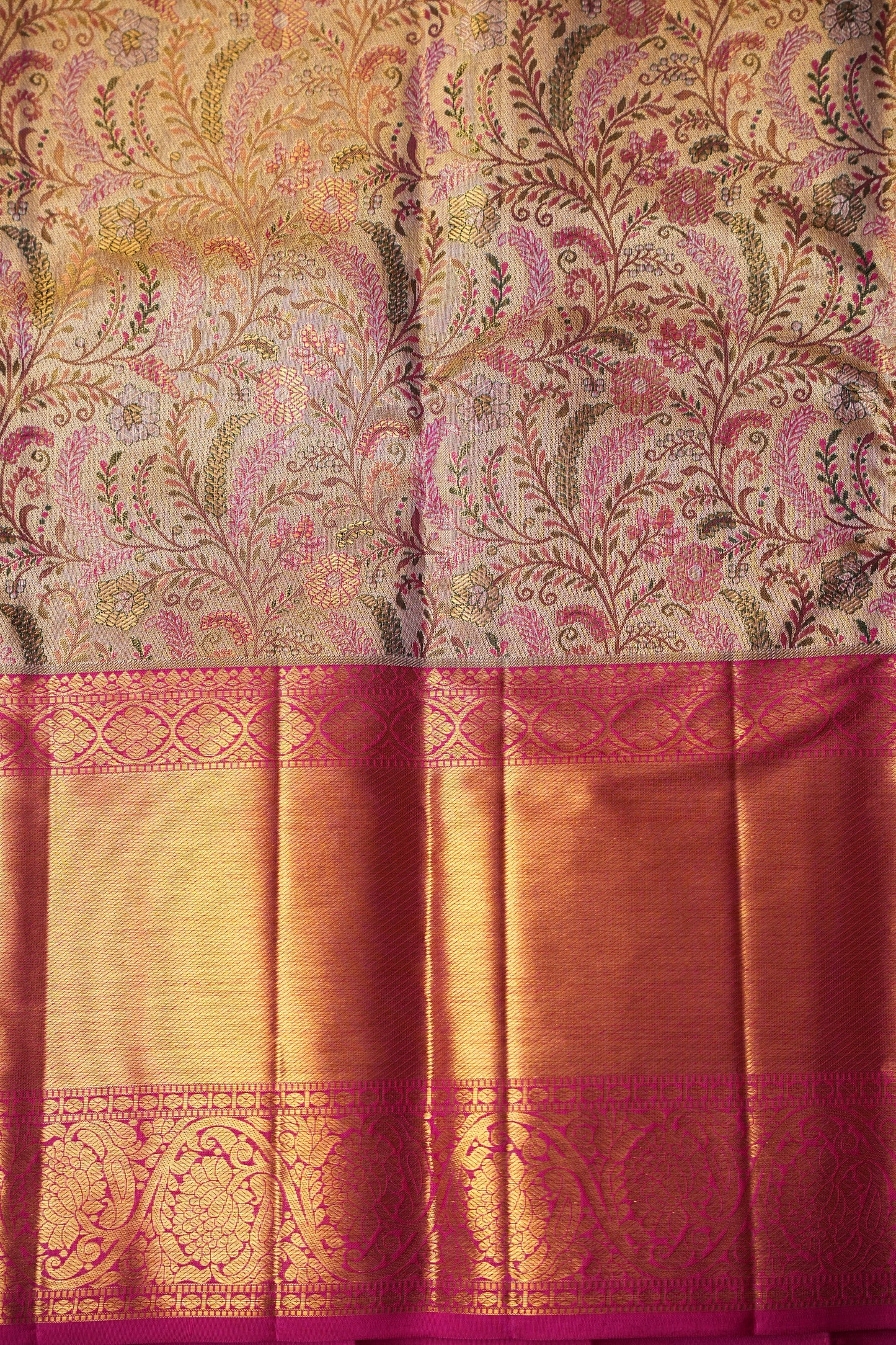 Gold with Pink Pure Tissue Kanchipuram Silk Saree|Silk Mark Certified