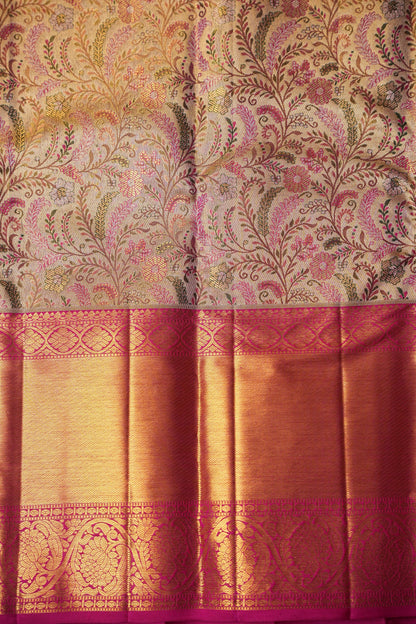 Gold with Pink Pure Tissue Kanchipuram Silk Saree|Silk Mark Certified