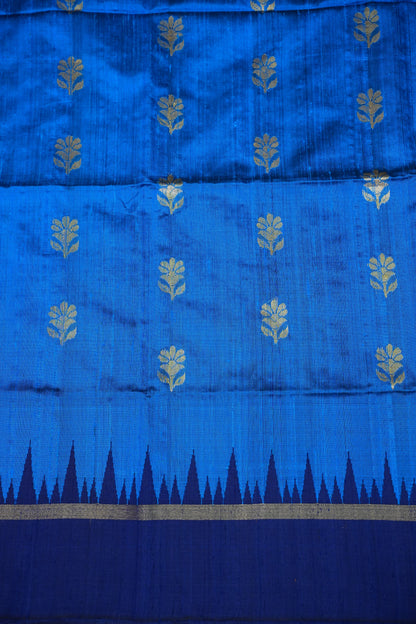 Pure Raw Silk Saree with Gold Buttas & Brocade Pallu – Blue and Navy