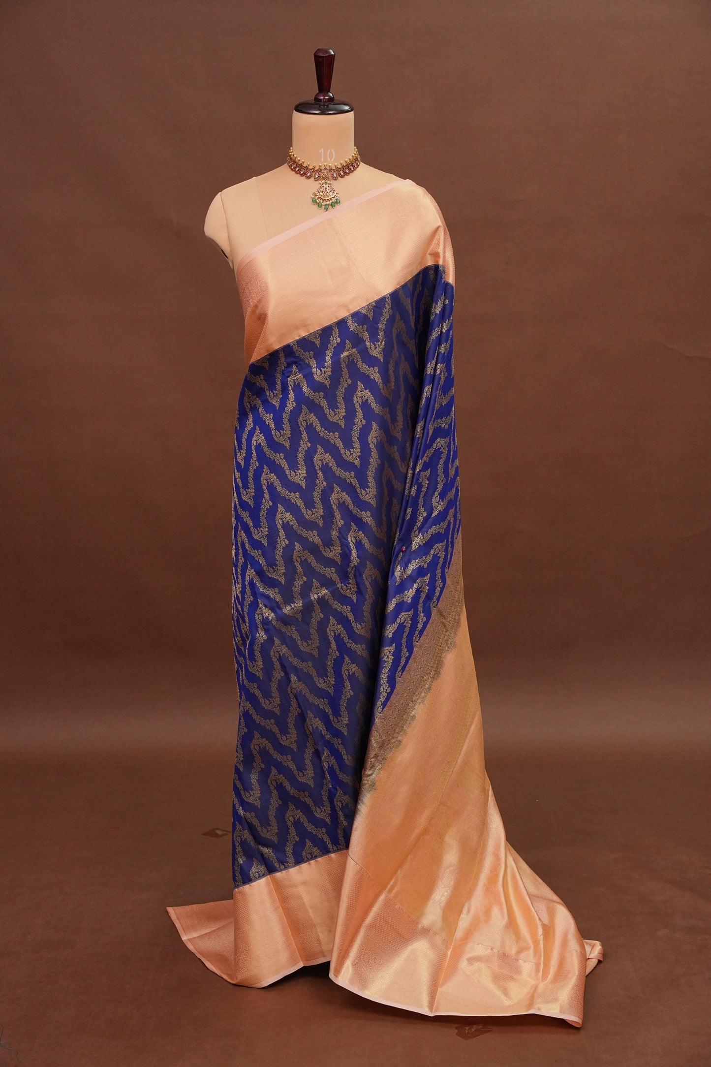 Kanchivaram Semi Silk Saree - Royal Blue with Baby Pink