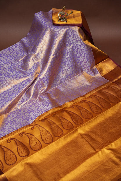 Lilac Purple & Deep Red Pure Tissue Kanchipuram Silk Saree|Silk Mark Certified