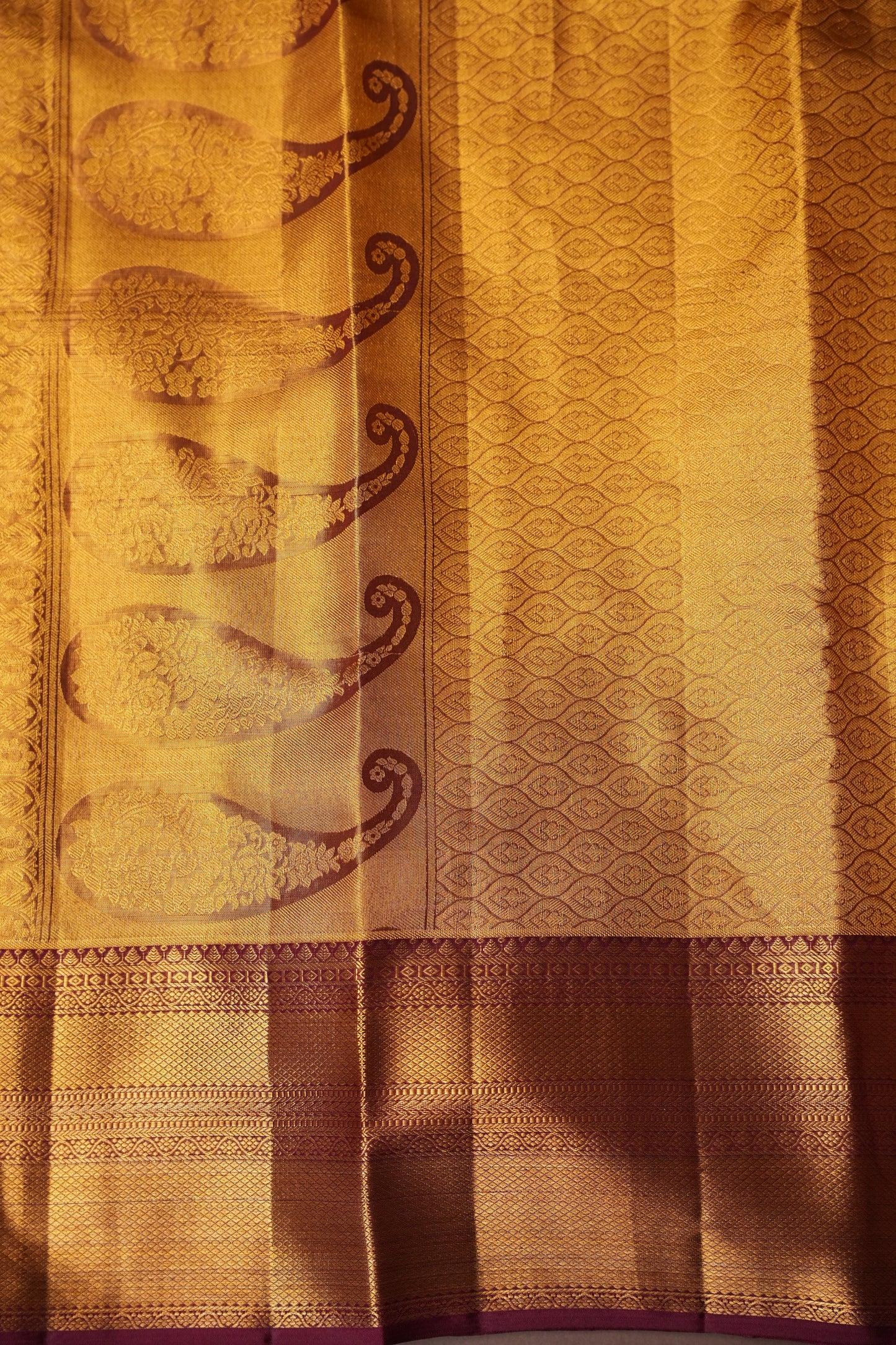 Lilac Purple & Deep Red Pure Tissue Kanchipuram Silk Saree|Silk Mark Certified
