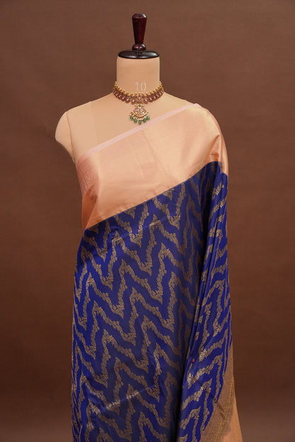 Kanchivaram Semi Silk Saree - Royal Blue with Baby Pink