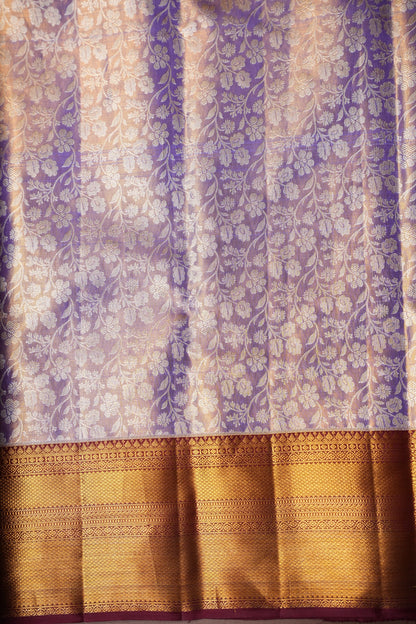 Lilac Purple & Deep Red Pure Tissue Kanchipuram Silk Saree|Silk Mark Certified