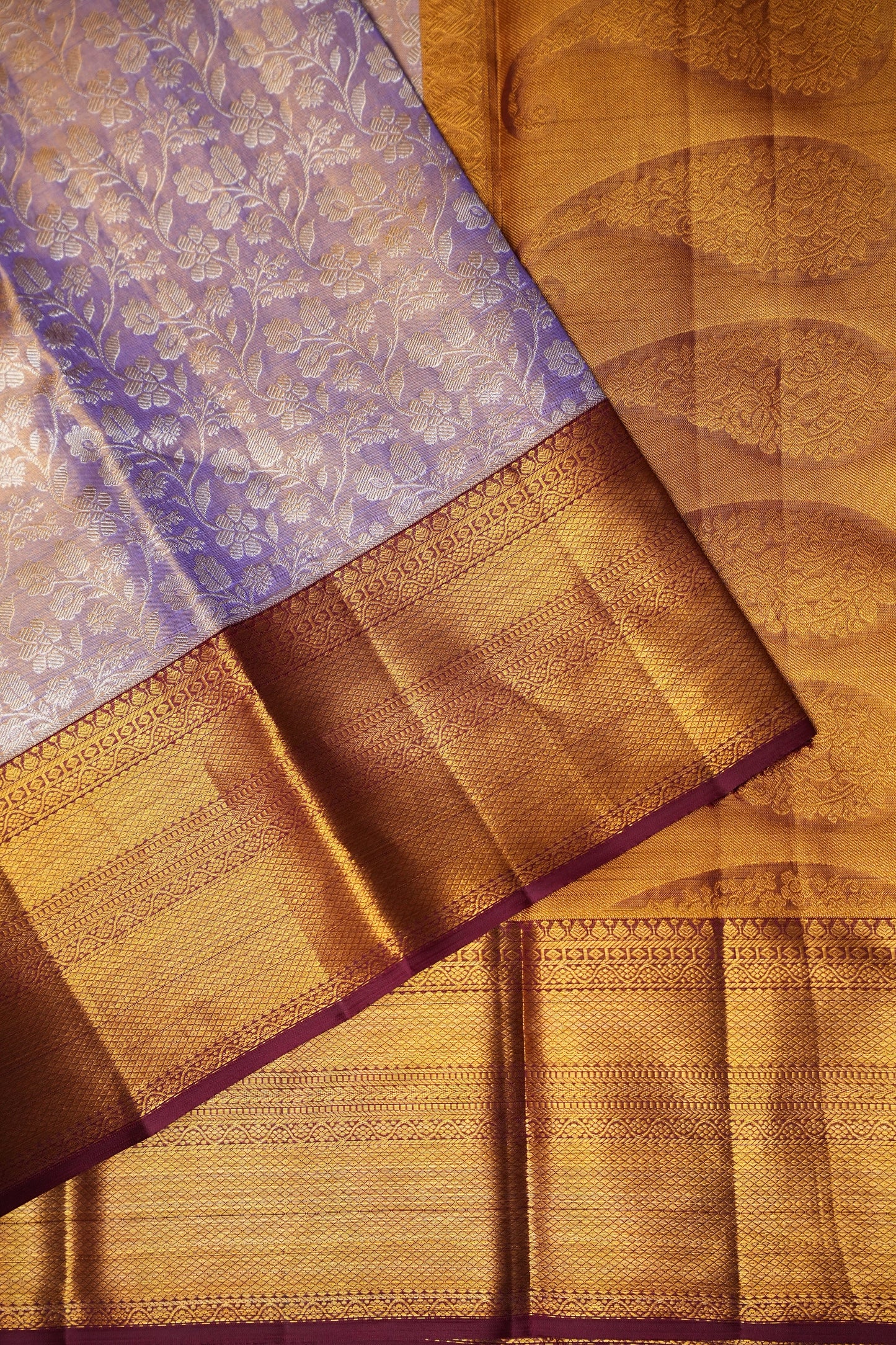 Lilac Purple & Deep Red Pure Tissue Kanchipuram Silk Saree|Silk Mark Certified