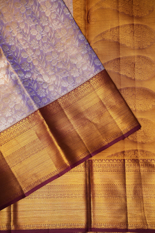 Lilac Purple & Deep Red Pure Tissue Kanchipuram Silk Saree|Silk Mark Certified