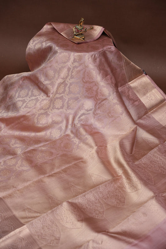 Pastel Nude Pure Kanchipuram Silk Saree|Silk Mark Certified