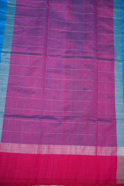Pure Raw Silk Saree with Contrast Silver Zari Border – Sky Blue & Rani Pink