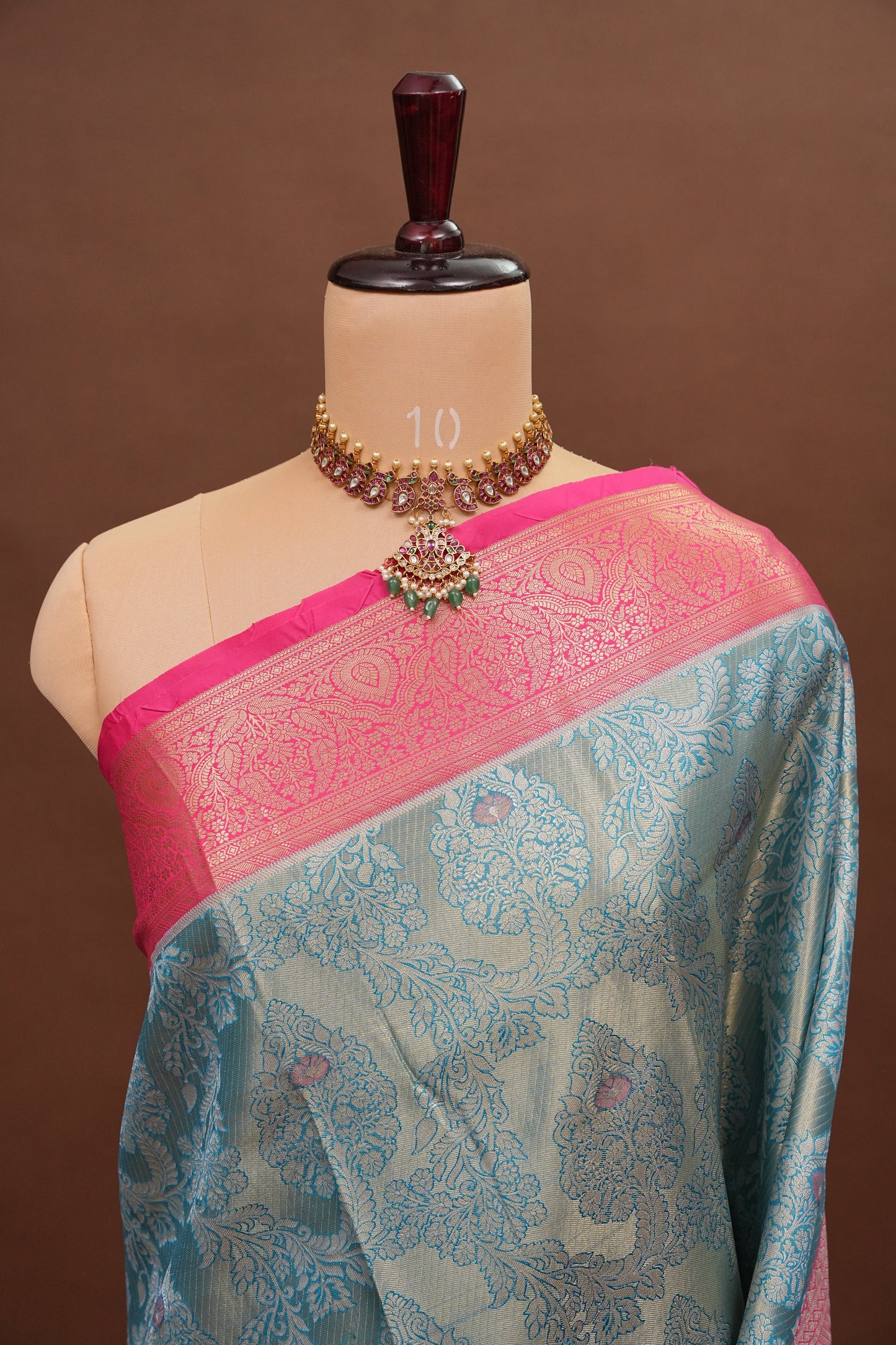 Cool Blue Semi Silk Saree with Vibrant Pink Zari Border