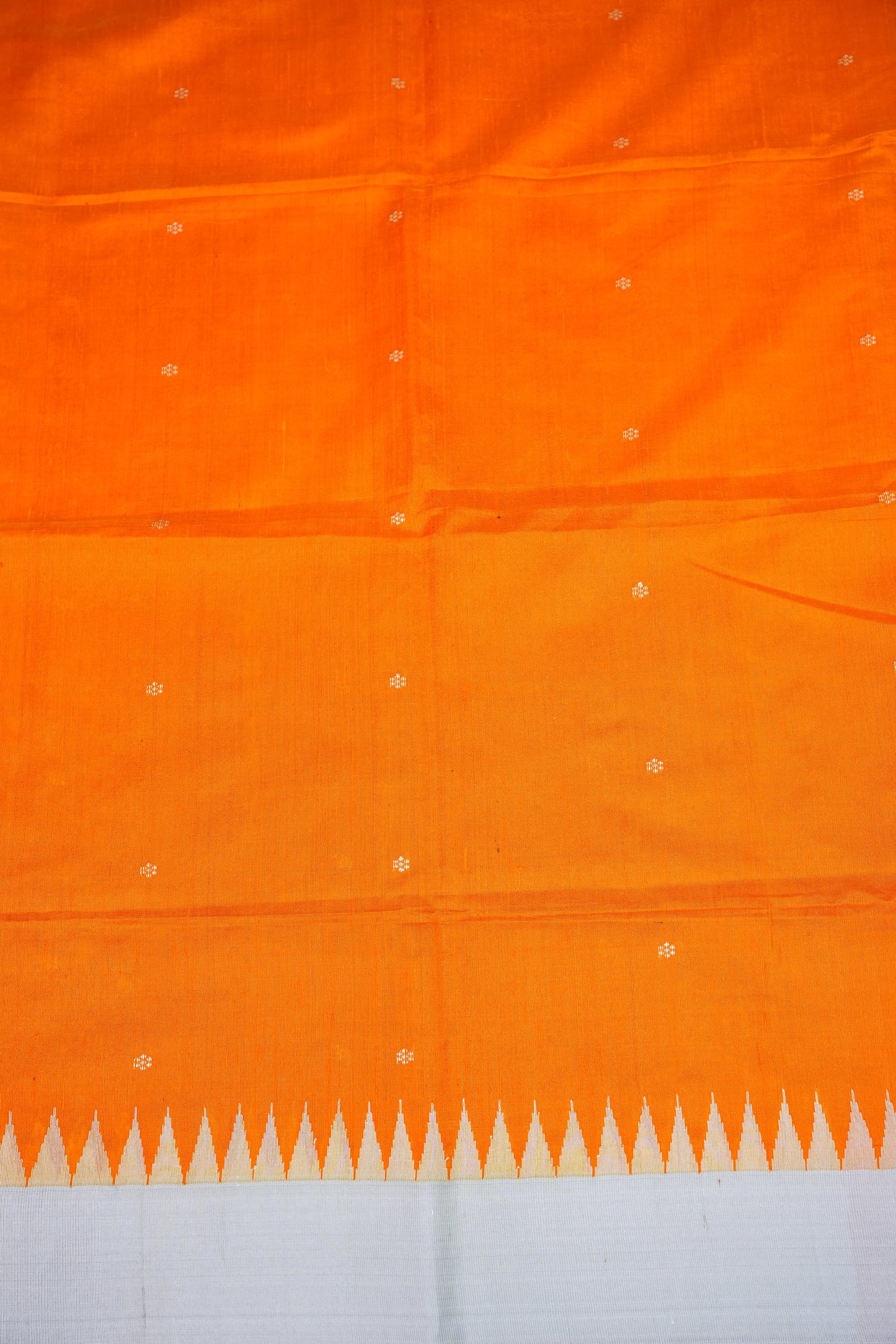 Pure Raw Silk Saree with Minimalist Silver Zari Border – Orange & White