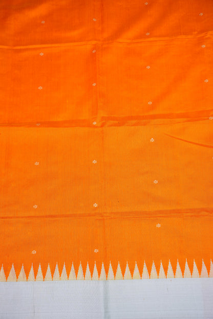 Pure Raw Silk Saree with Minimalist Silver Zari Border – Orange & White
