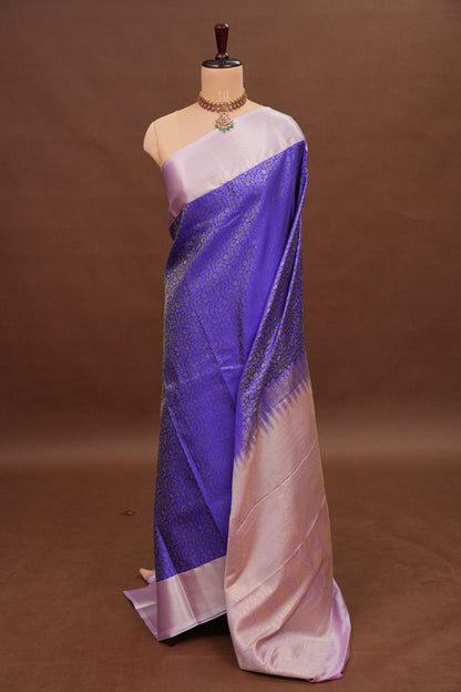Kanchivaram Semi Silk Saree - Royal Blue with Baby Pink Border