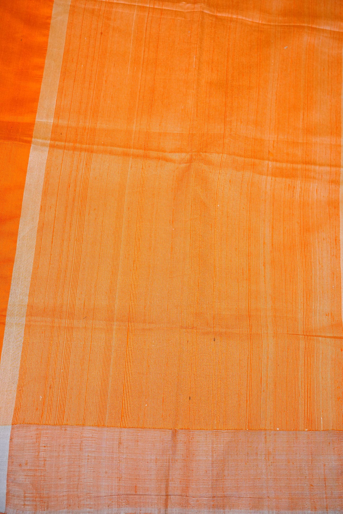 Pure Raw Silk Saree with Minimalist Silver Zari Border – Orange & White