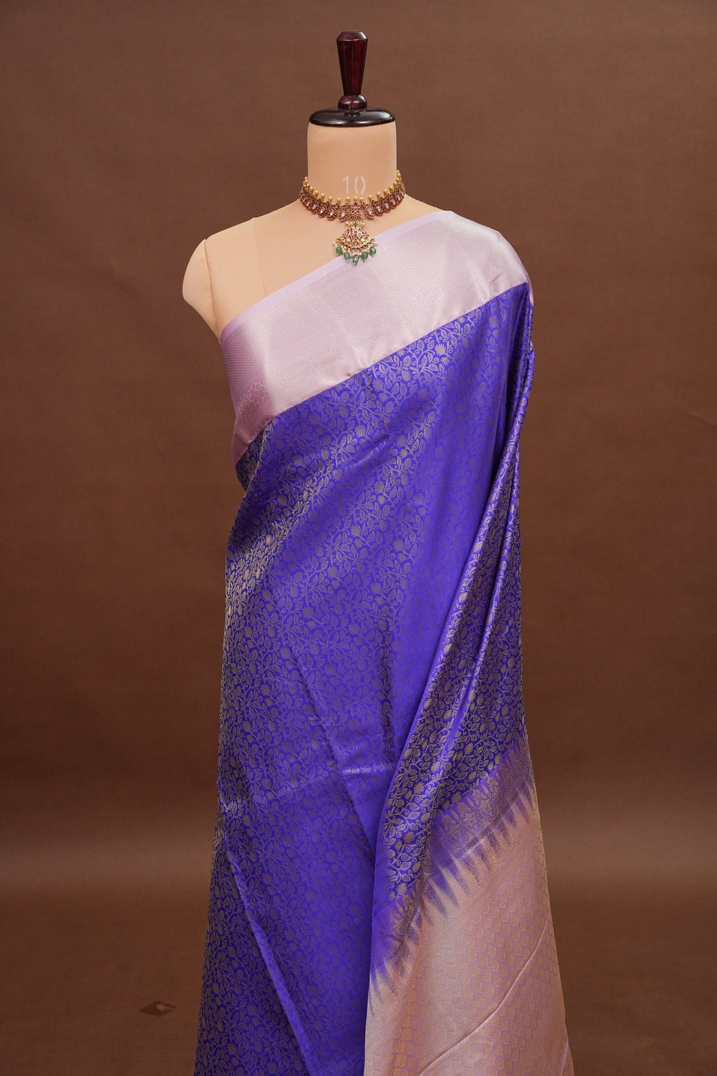 Kanchivaram Semi Silk Saree - Royal Blue with Baby Pink Border
