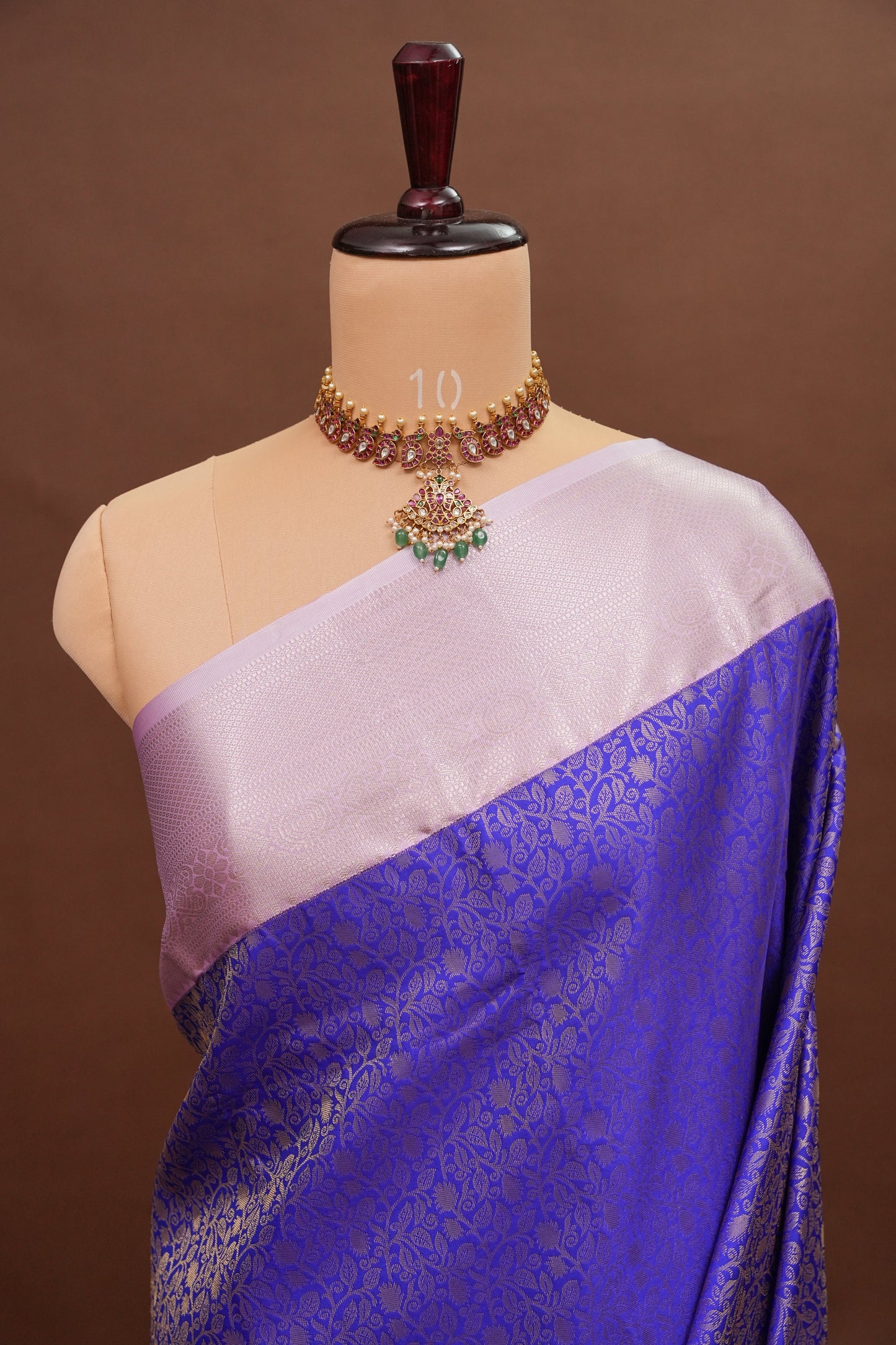 Kanchivaram Semi Silk Saree - Royal Blue with Baby Pink Border