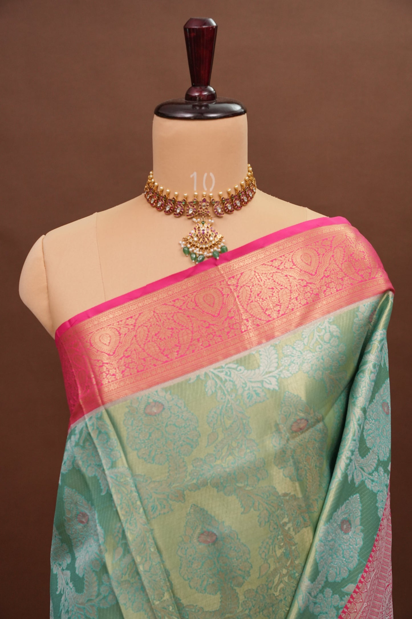 Mint Green Semi Silk Saree with Pink Zari Border