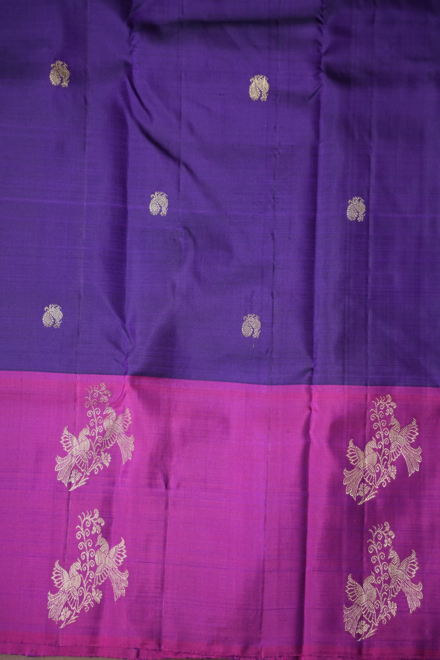 Pure Kanchipuram Silk Saree - Deep Purple With Pink Border| Silk Mark Certified