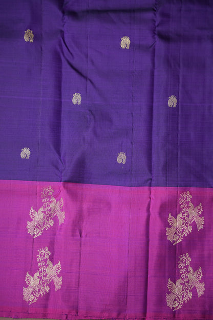 Pure Kanchipuram Silk Saree - Deep Purple With Pink Border| Silk Mark Certified