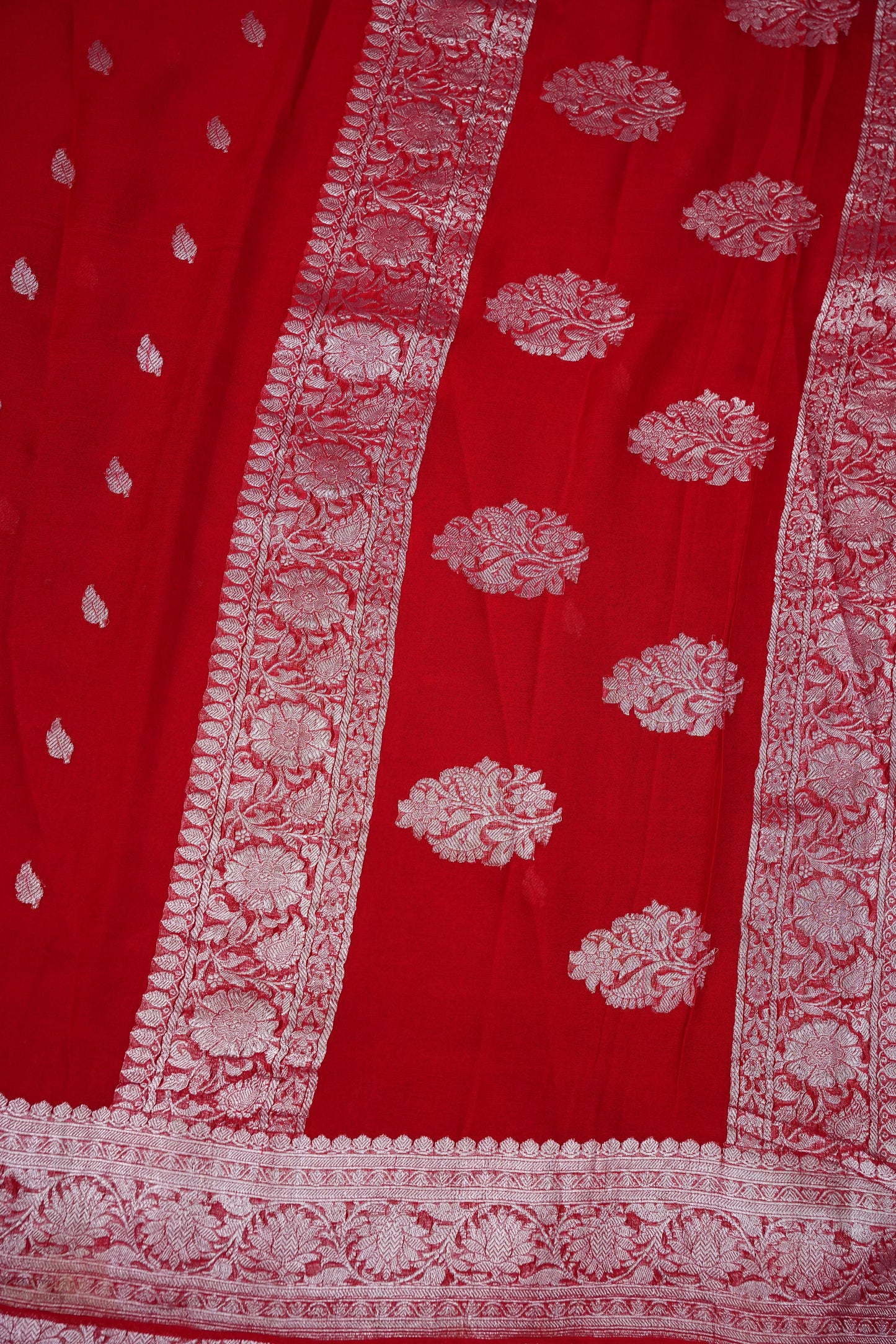 Pure Khaddi Chiffon Banarasi Silk Saree – Red |Silk Mark Certified