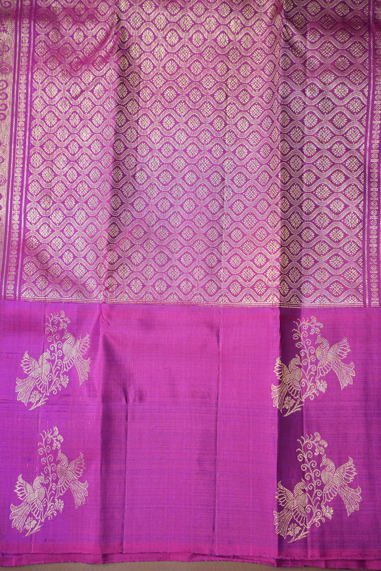 Pure Kanchipuram Silk Saree - Deep Purple With Pink Border| Silk Mark Certified