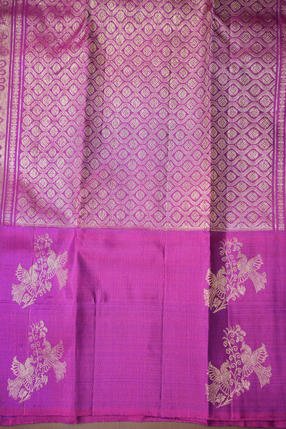 Pure Kanchipuram Silk Saree - Deep Purple With Pink Border| Silk Mark Certified