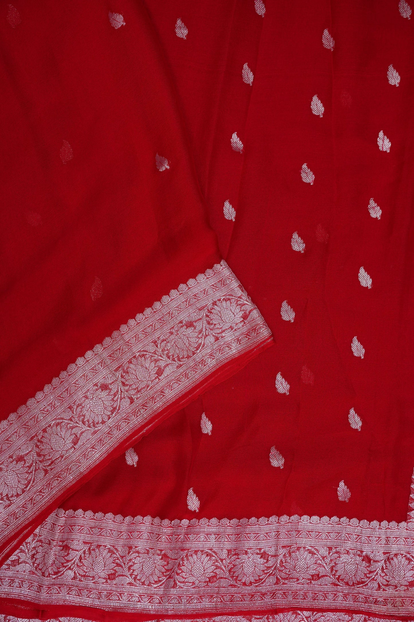 Pure Khaddi Chiffon Banarasi Silk Saree – Red |Silk Mark Certified