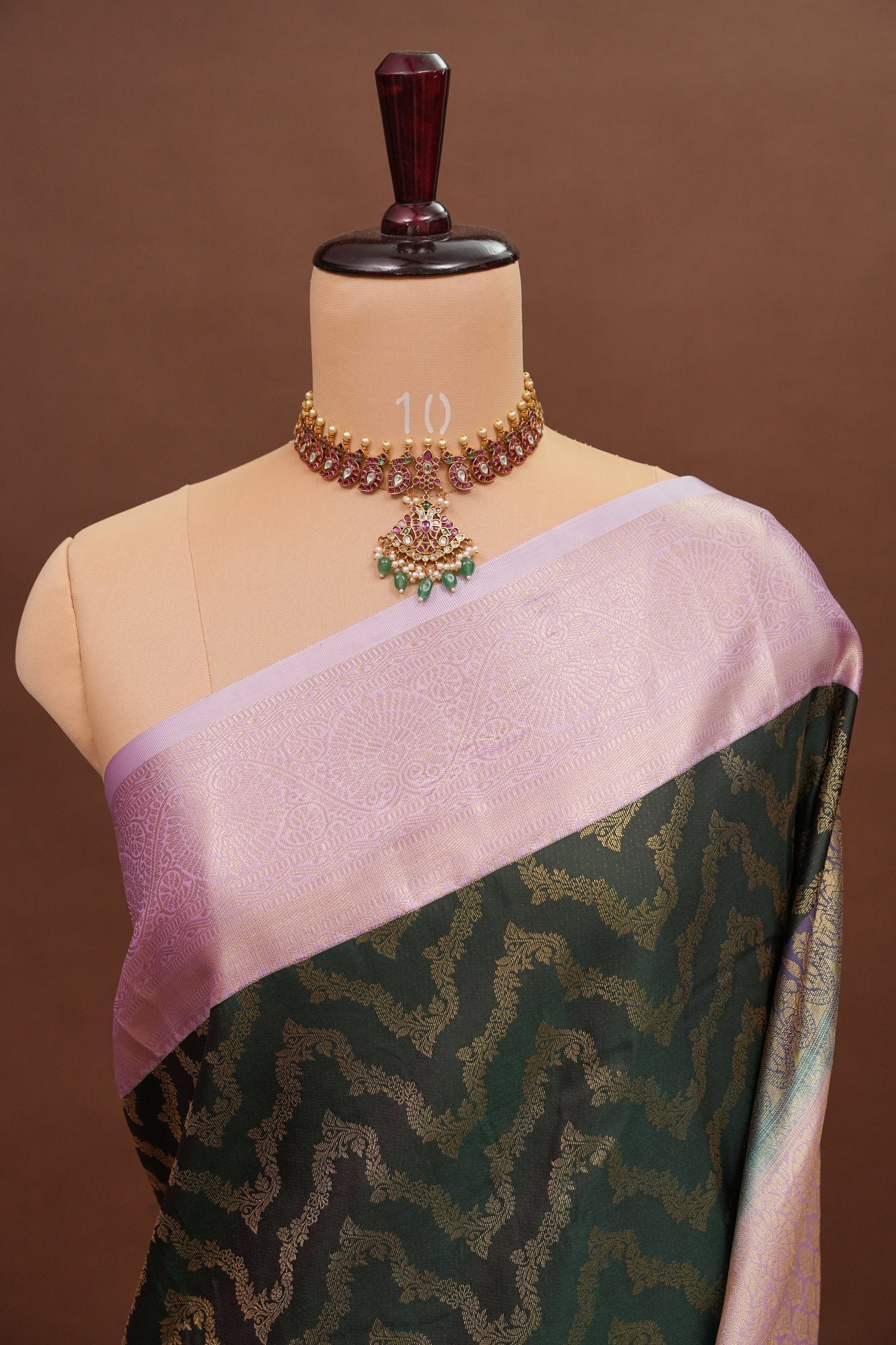 Kanchivaram Semi Silk Saree - Emerald Green with Baby Pink