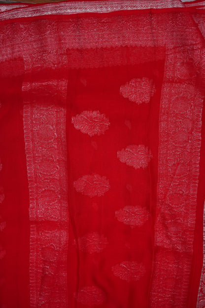 Pure Khaddi Chiffon Banarasi Silk Saree – Red |Silk Mark Certified