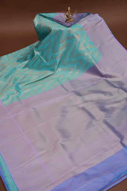 Kanchivaram Semi Silk Saree - Turquoise with Lavender