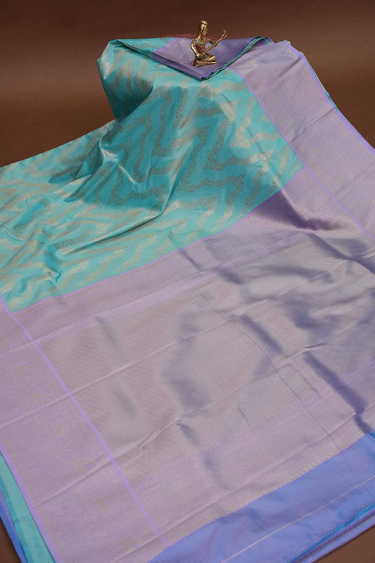 Kanchivaram Semi Silk Saree - Turquoise with Lavender