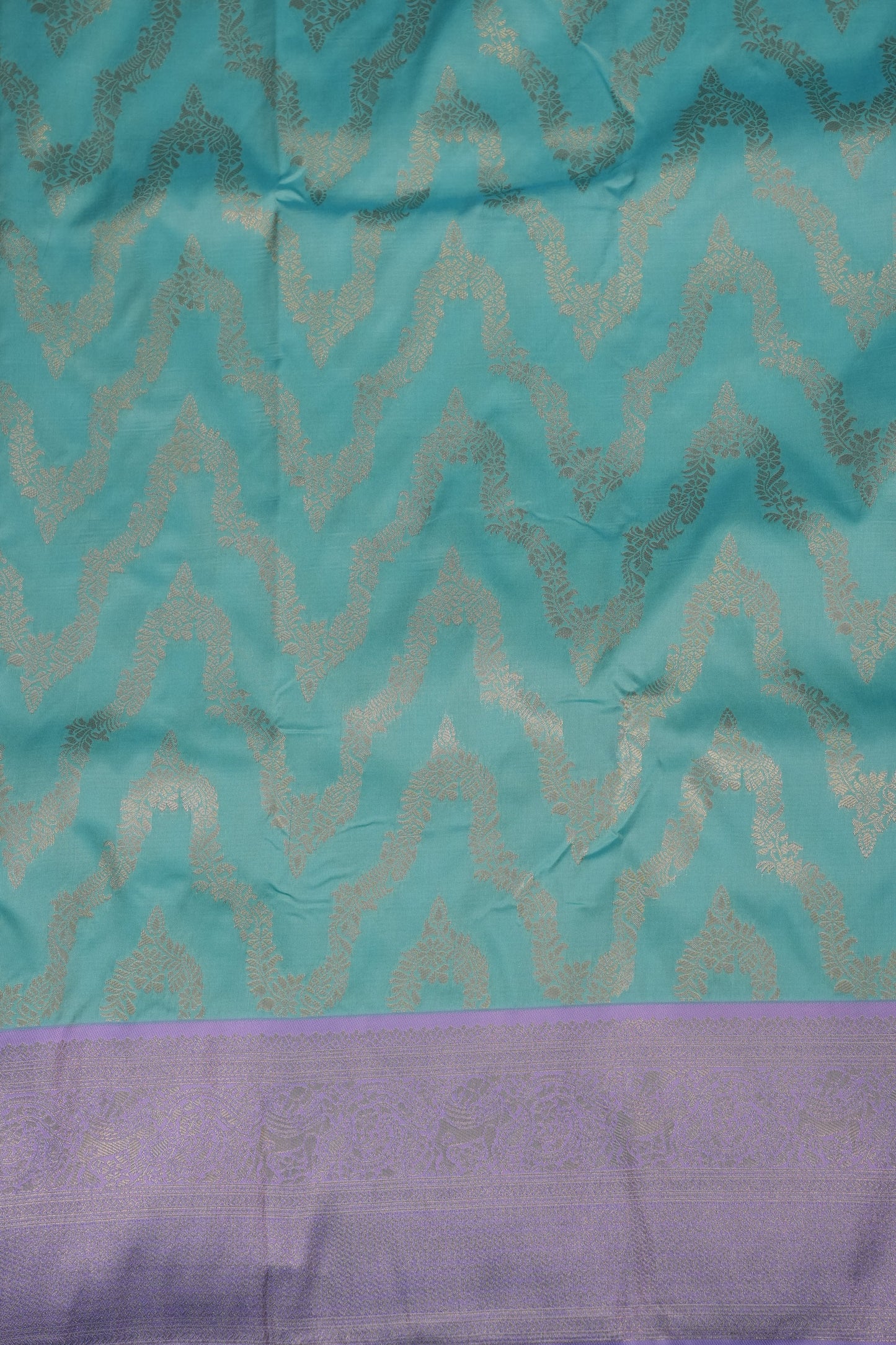 Kanchivaram Semi Silk Saree - Turquoise with Lavender