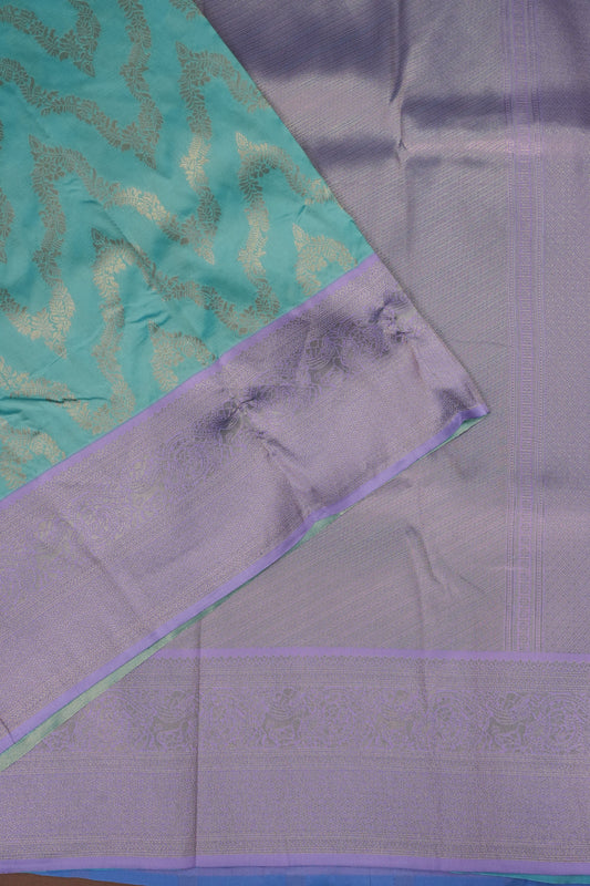 Kanchivaram Semi Silk Saree - Turquoise with Lavender