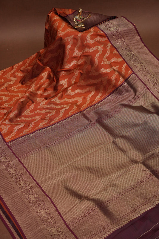 Kanchivaram Semi Silk Saree - Rust with Maroon