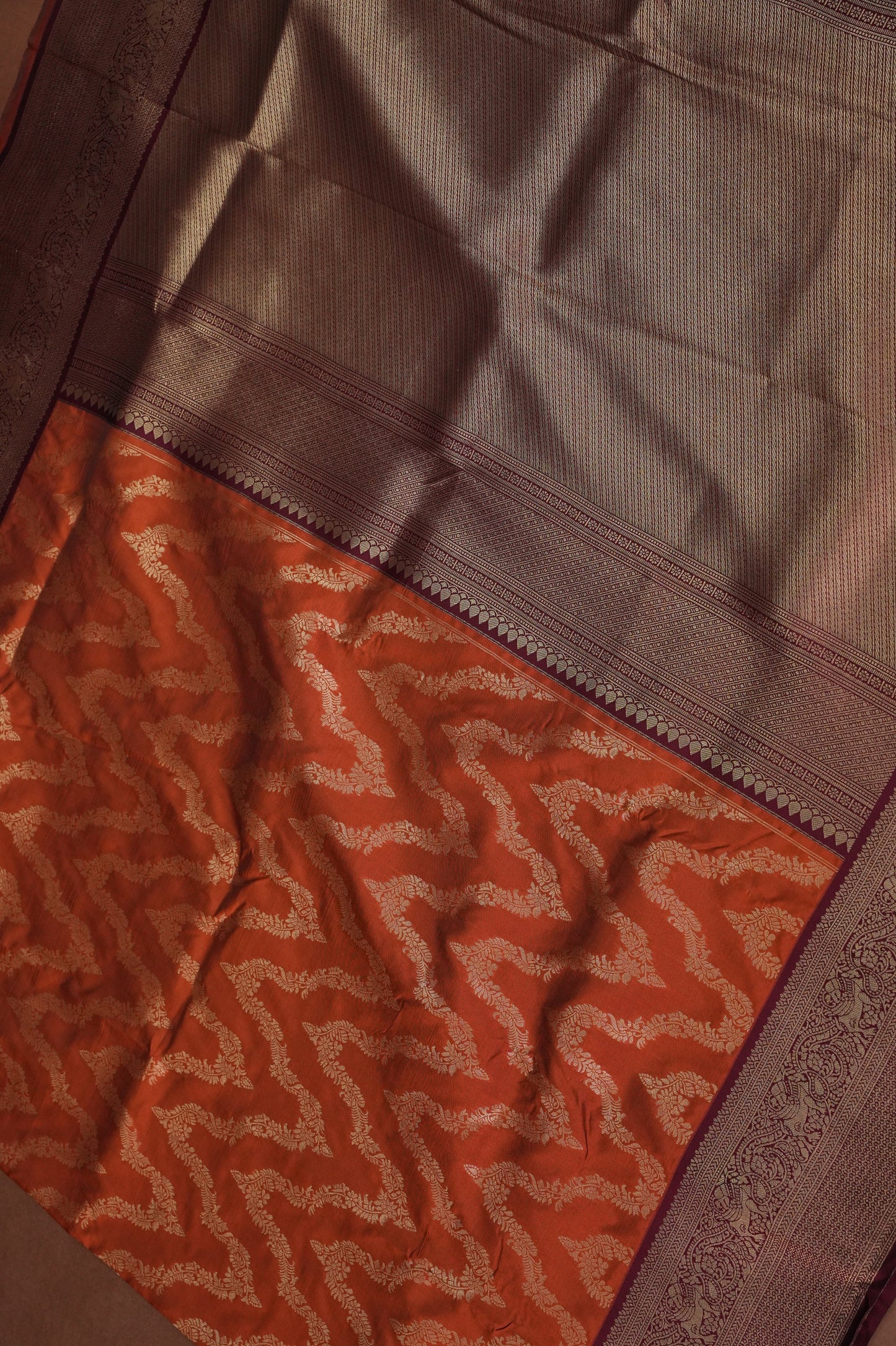 Kanchivaram Semi Silk Saree - Rust with Maroon
