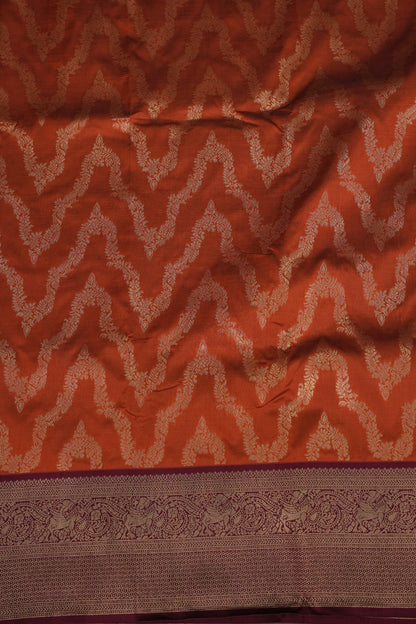 Kanchivaram Semi Silk Saree - Rust with Maroon