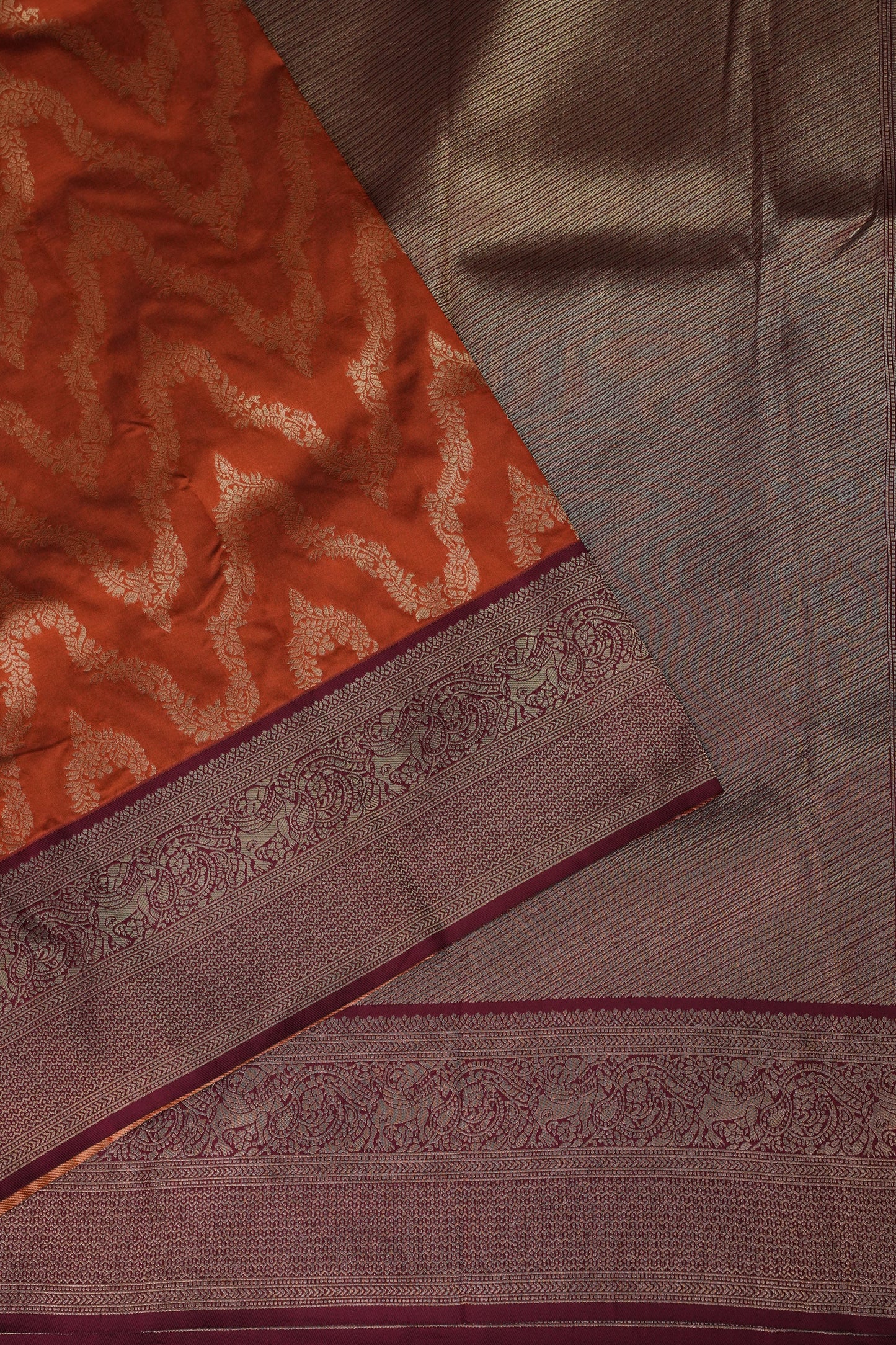 Kanchivaram Semi Silk Saree - Rust with Maroon