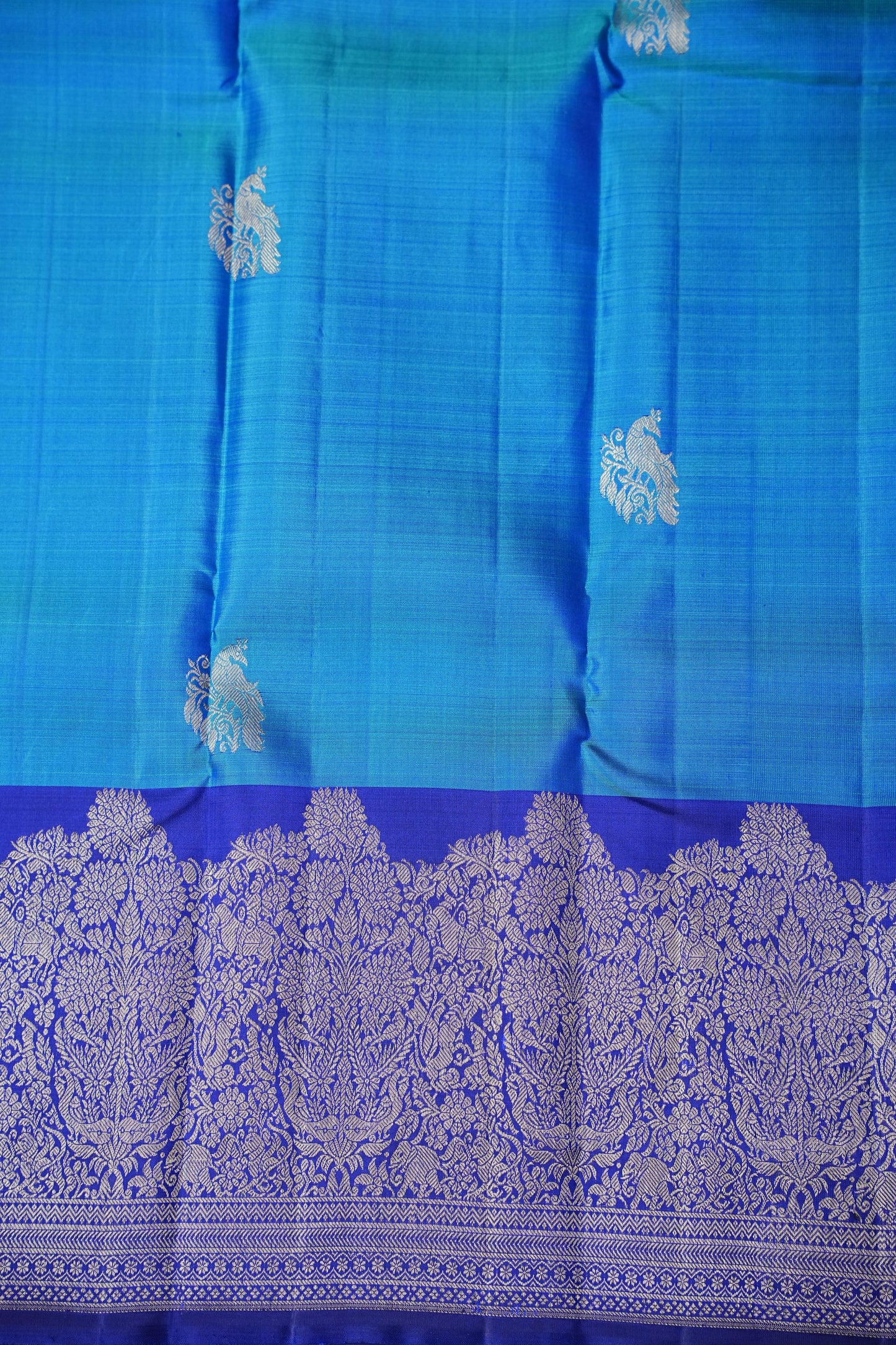 Pure Kanchipuram Silk Saree - Blue & Navy| Silk Mark Certified