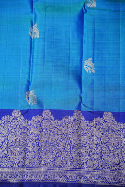 Pure Kanchipuram Silk Saree - Blue & Navy| Silk Mark Certified