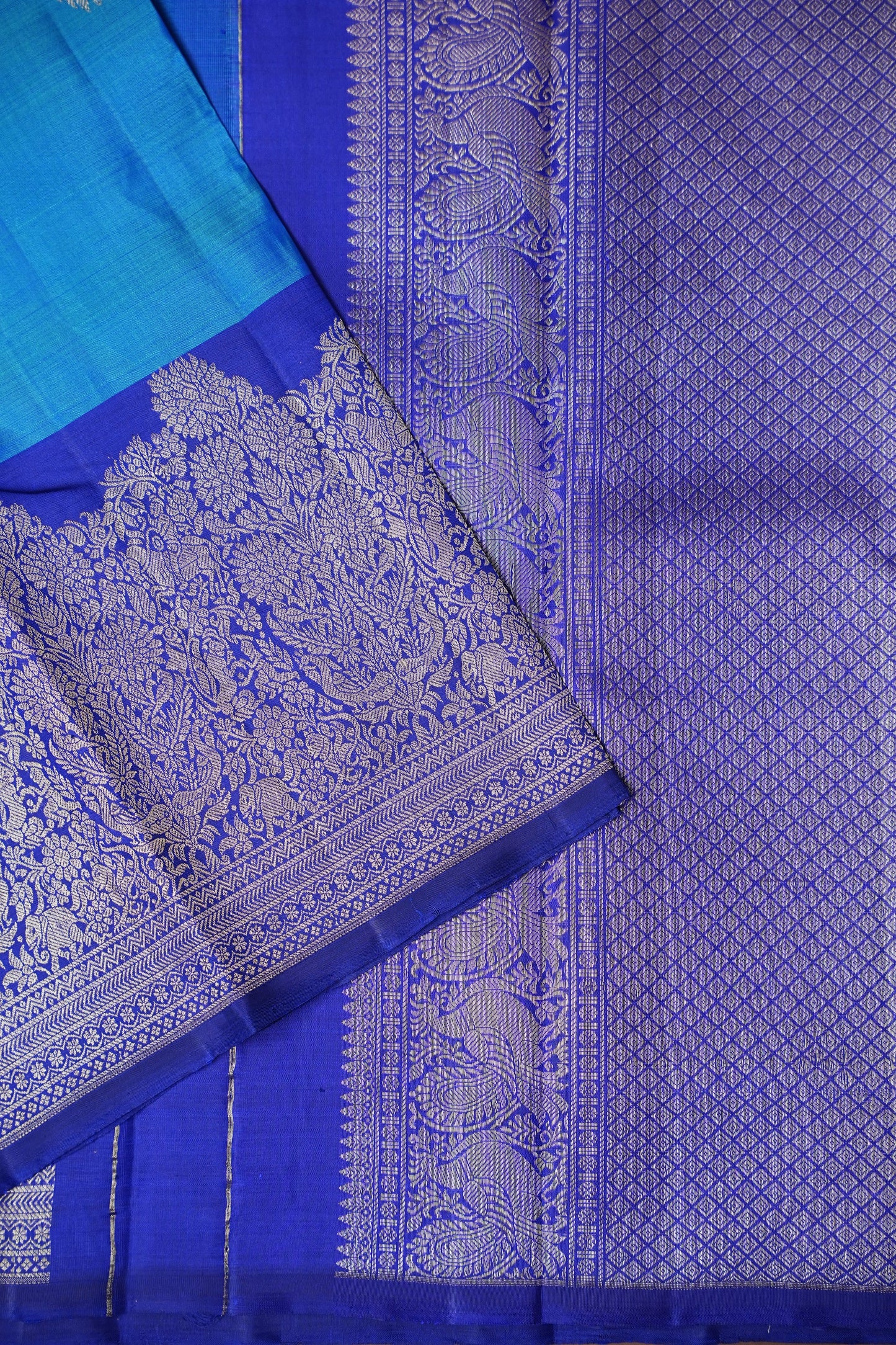 Pure Kanchipuram Silk Saree - Blue & Navy| Silk Mark Certified