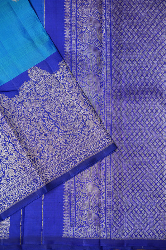 Pure Kanchipuram Silk Saree - Blue & Navy| Silk Mark Certified