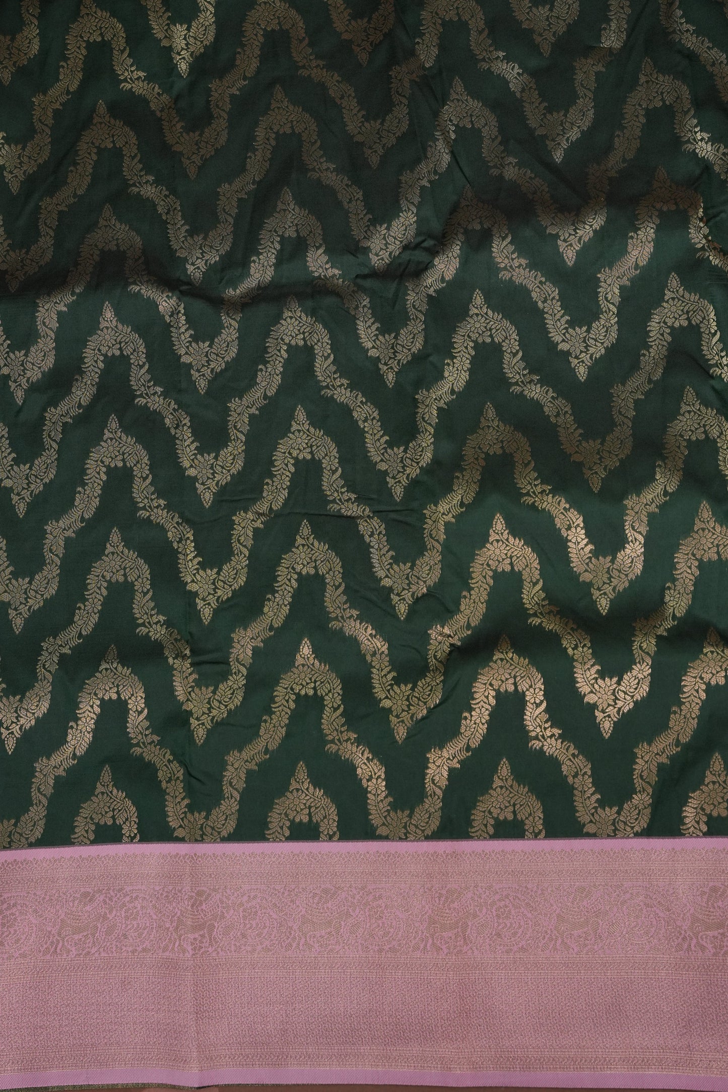 Kanchivaram Semi Silk Saree - Emerald Green with Baby Pink